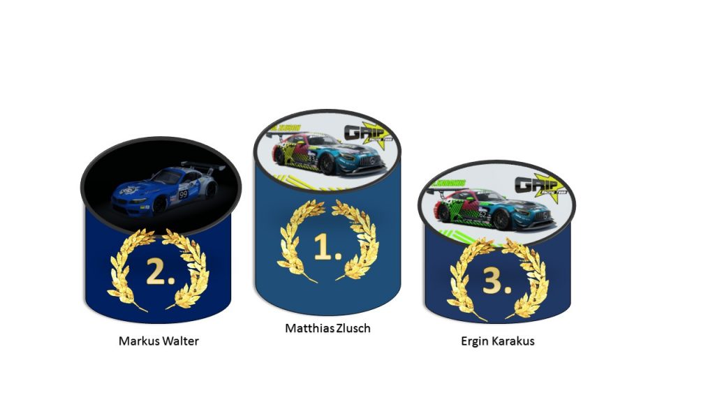 Das Podium der GT3-Serie: Zlusch gewinnt vor Walter und Karakus